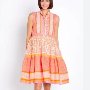 Bella Tu Fiona Orange Floral Embroidered Sleeveless Fit & Flare Dress